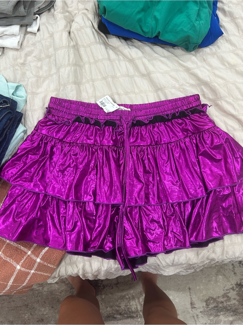 Metallic Purple Ruffle Skort Shorts - Women's